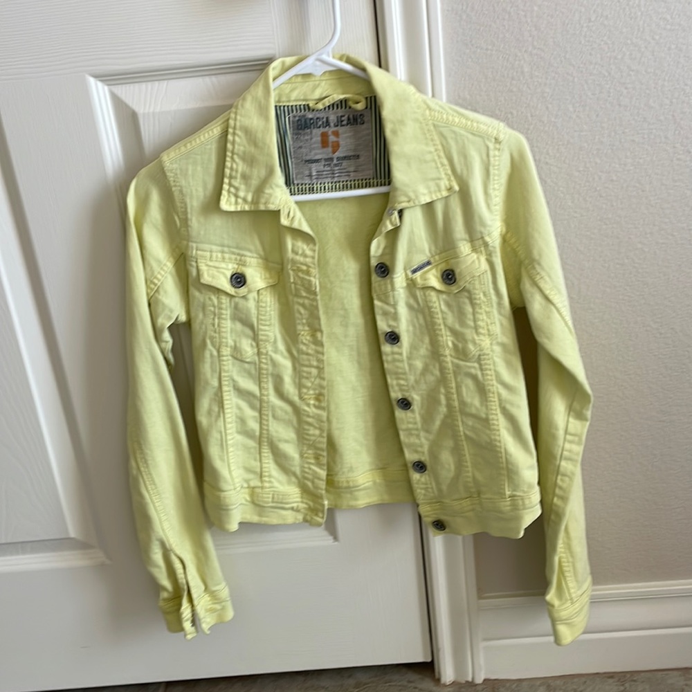 Yellow cropped jean jacket